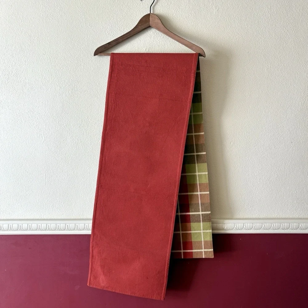 Table runner 100% cotton‎ green maroon plaid made in Inda 13X71
